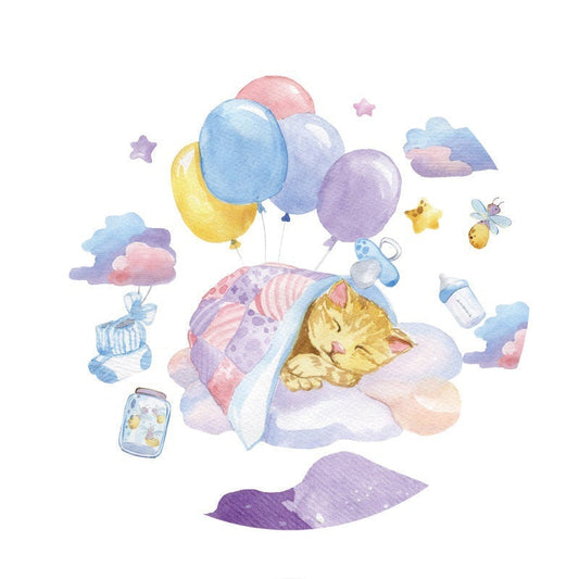 Lofaris Sleep Yellow Cat With Balloons Space Round Backdrop
