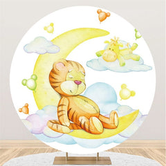 Lofaris Sleepy Cute Tiger And Moon Round Baby Shower Backdrop