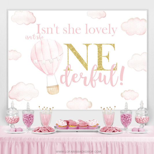 Lofaris Slight Baby Pink Hot Air Balloon Birthday Backdrop