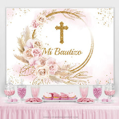 Lofaris Slight Pink With Golden Mi Bautizo Theme Backdrop