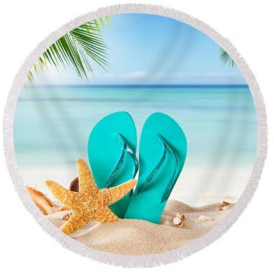 Lofaris Slippers Starfish Hawaii Round Beach Towel With Fringe