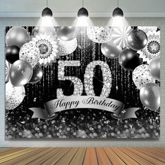 Lofaris Silver And Black Bokeh Glitter 50th Birthday Backdrop