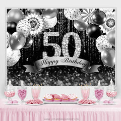 Lofaris Silver And Black Bokeh Glitter 50th Birthday Backdrop