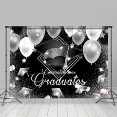Lofaris Silver And Black Glitter Congratulations Grad Backdrop