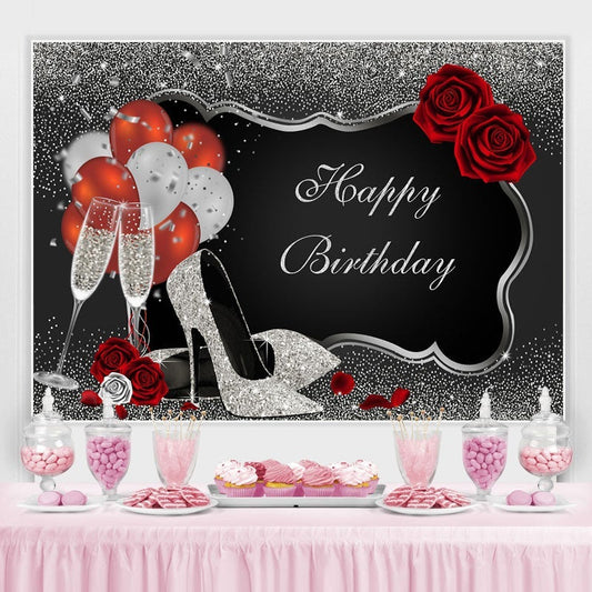 Lofaris Silver and Black Happy Birthday Party Backdrop for Decor