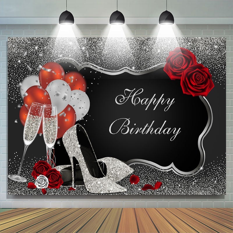 Lofaris Silver and Black Happy Birthday Party Backdrop for Decor