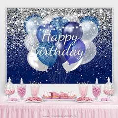 Lofaris Sliver And Navy Blue Glitter Balloons Birthday Backdrop