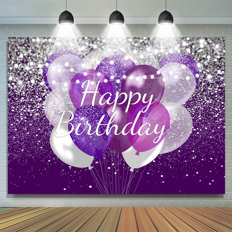 Lofaris Silver And Purple Glitter Balloons Birthday Backdrop
