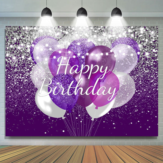 Lofaris Silver And Purple Glitter Balloons Birthday Backdrop
