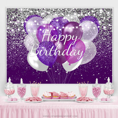 Lofaris Silver And Purple Glitter Balloons Birthday Backdrop