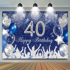 Lofaris Silver And Royal Blue Glitter Happy 40th Birthday Backdrop
