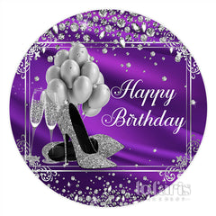 Lofaris Silver Balloon Diamonds Purple Birthday Circle Backdrop