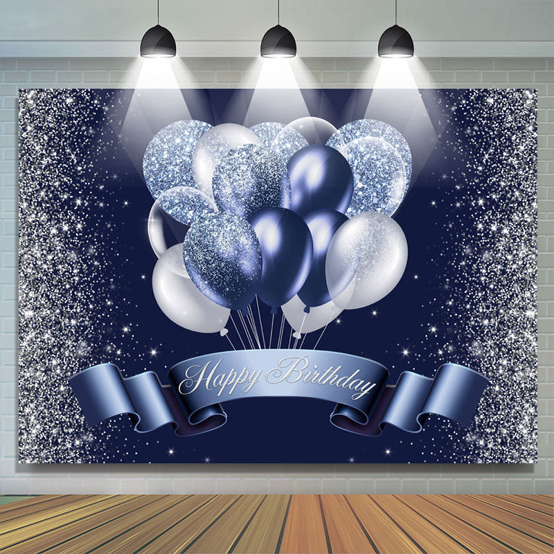 Lofaris Silver Blue Balloon Glitter Backdrop for Birthday Party