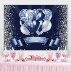 Lofaris Silver Blue Balloon Glitter Backdrop for Birthday Party