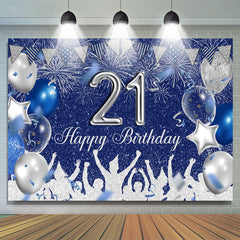 Lofaris Silver Blue Glitter Balloons 21th Birthday Backdrop