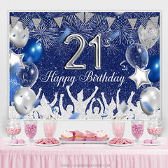 Lofaris Silver Blue Glitter Balloons 21th Birthday Backdrop