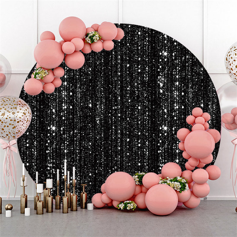 Lofaris Silver Bokeh Glitter And Black Round Birthday Backdrop