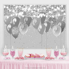 Lofaris Silver Bokeh Glitter Balloons Happy Birthday Backdrop