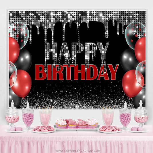 Lofaris Sliver Bokeh Glitter Black Happy Birthday Backdrop