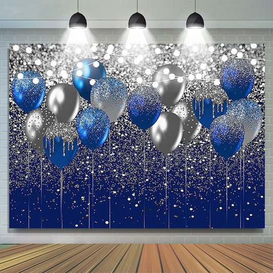 Lofaris Silver Bokeh Glitter Blue Balloons Birthday Backdrop