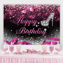 Lofaris Silver Bokeh Glitter Diamond Hot Pink Birthday Backdrop