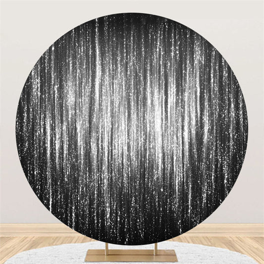 Lofaris Silver Bright Glitter Round Black Birthday Backdrop