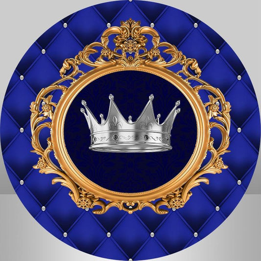 Lofaris Silver Crown And Royal Blue Round Birthday Backdrop
