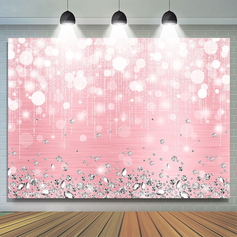 Lofaris Silver Diamonds Bokeh Pink Birthday Party Backdrop