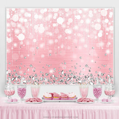 Lofaris Silver Diamonds Bokeh Pink Birthday Party Backdrop
