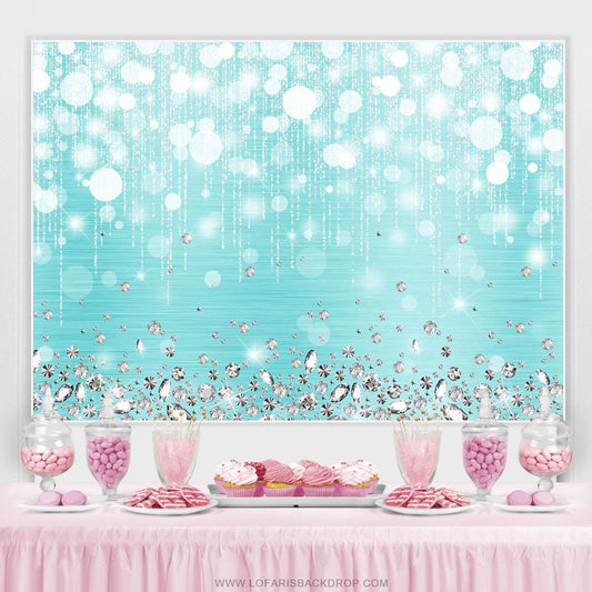 Lofaris Silver Diamonds Bokeh Sea Blue Birthday Party Backdrop