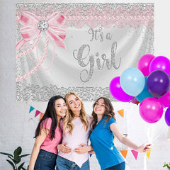 Lofaris Silver Glitter And Pink Its A Girl Baby Shower Backdrop