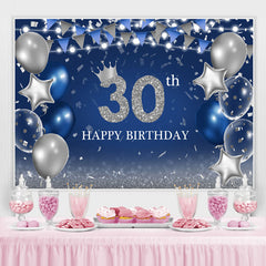 Lofaris Silver Glitter Ballon And Blue 30th Birthday Backdrop