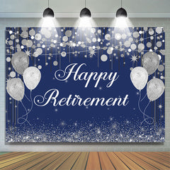 Lofaris Silver Glitter Balloon Blue Happy Retirement Backdrop