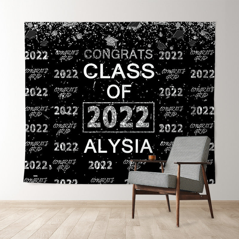 Lofaris Silver Glitter Congrsts Class Of 2022 Black Backdrops