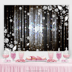 Lofaris Silver Glitter Diamonds Black Birthday Party Backdrop