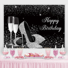Lofaris Silver Glitter High Heels Wine Glass Birthday Backdrop