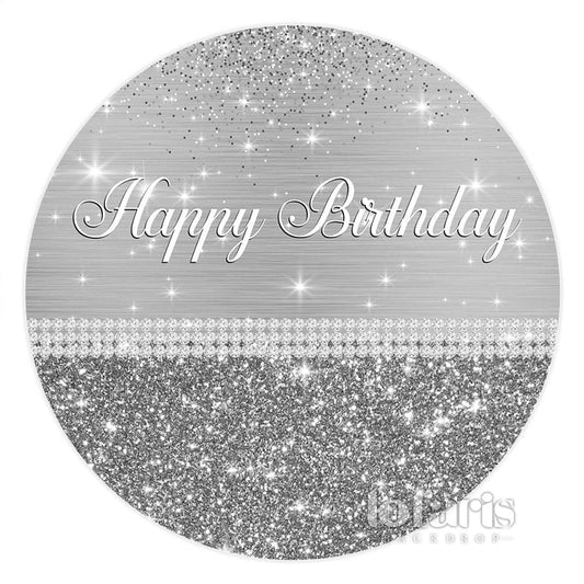 Lofaris Silver Grey Glitter Circle Happy Birthday Backdrop