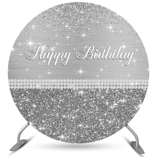 Lofaris Silver Grey Glitter Circle Happy Birthday Backdrop