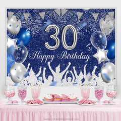 Lofaris Silver Navy Blue Glitter Balloons 30th Birthday Backdrop