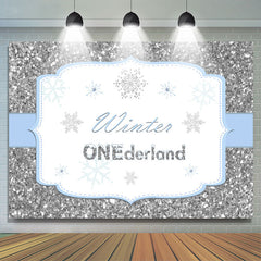 Lofaris Silver Winter Onederland Snowflake Birthday Backdrop for kids