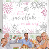 Load image into Gallery viewer, Lofaris Silver With Pink Snowflake Theme Baby Shower Backdrop