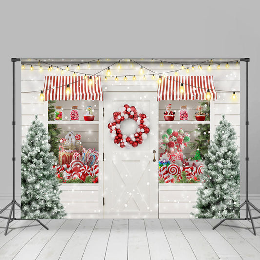 Lofaris Snow Christmas Tree Lights Balloon Window White Wall Backdrop
