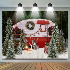 Lofaris Snow Forest Merry Christmas Tree Red Bus Scene Party Backdrop