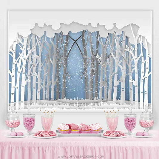Lofaris Snow Forest Winter Wonderland Baby Shower Backdrop