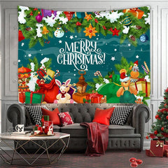 Lofaris Snow Leaves Animal Merry Christmas Theme Wall Tapestry