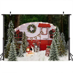Lofaris Snow Merry Christmas Tree With Motorhome Party Backdrop