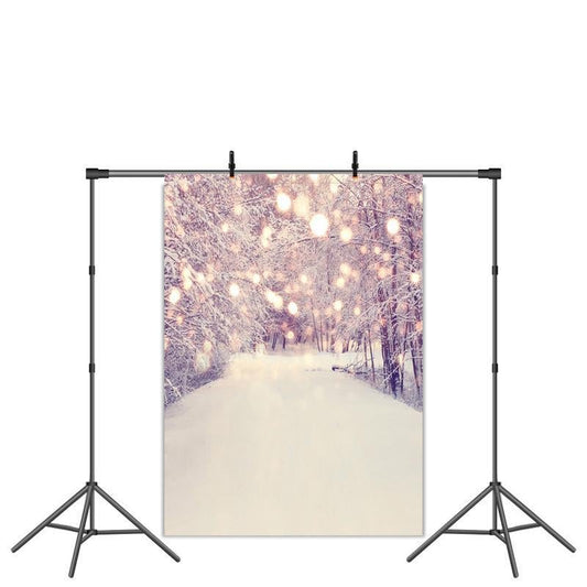Lofaris Snow Scene Tree Gold Bokeh Winter Photo Backdrop