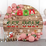Load image into Gallery viewer, Lofaris Snowflake Bokeh Brown Wood Get Ugly Christmas Backdrop