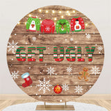 Load image into Gallery viewer, Lofaris Snowflake Bokeh Brown Wood Get Ugly Christmas Backdrop