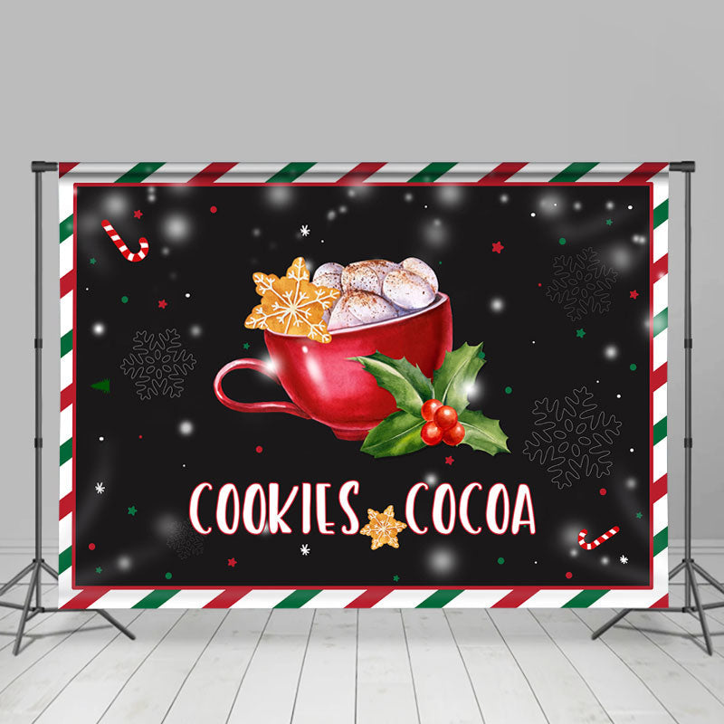 Lofaris Snowflake Cookie and Cocoa Christmas Black Backdrop for Decor